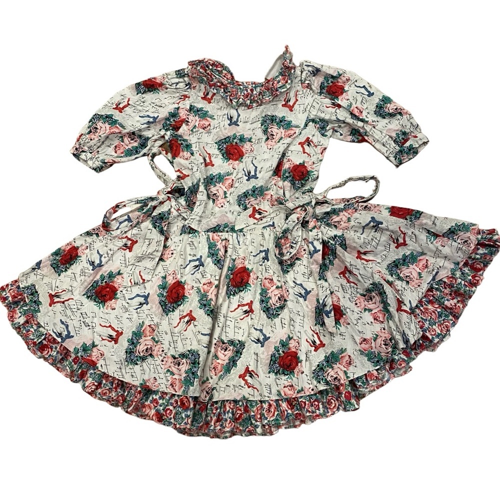 VTG 1990s MouseFeathers Floral Rose Bows Buttons Short Sleeved 6X Church Spring